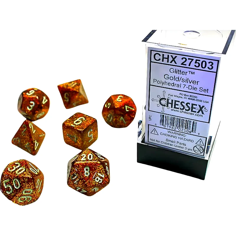 CHESSEX Glitter Gold/Silver Mini Polyhedral 7-die Set CHESSEX