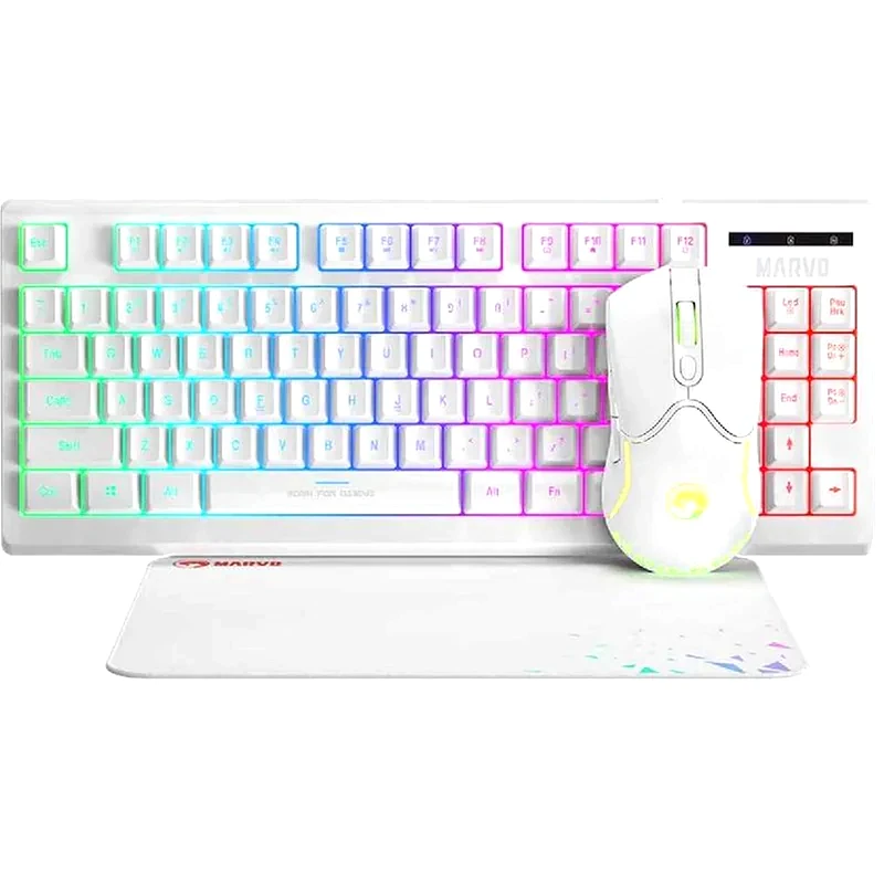 MARVO Marvo Cm310 Σετ Gaming Ενσύρματο Πληκτρολόγιο με RGB φωτισμό Ποντίκι Λευκό (US)