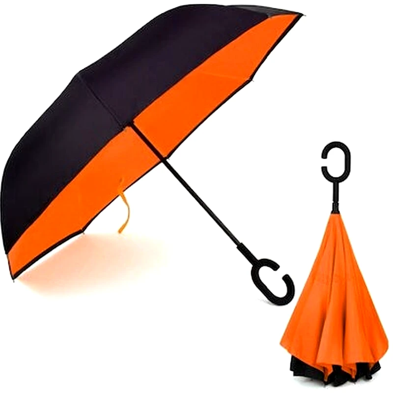 KAZBRELLA Ομπρέλα Kazbrella Αντίστροφης Δίπλωσης, Λαβή Σχήματος C, Θήκη, Πορτοκαλί