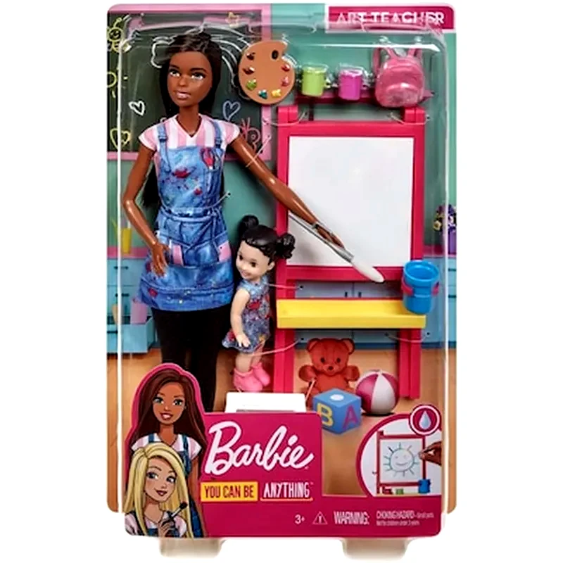 MATTEL Mattel Barbie You Can Be Anything - Dark Skin Doll Art Teacher With Brunette Kid Doll (gjm30)