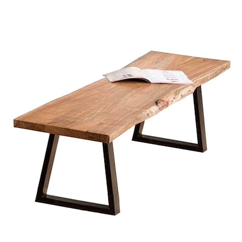 WOODWELL Παγκος Φυσικο Ξυλο Ακακια Με Μεταλλικη Βαση Μαυρη