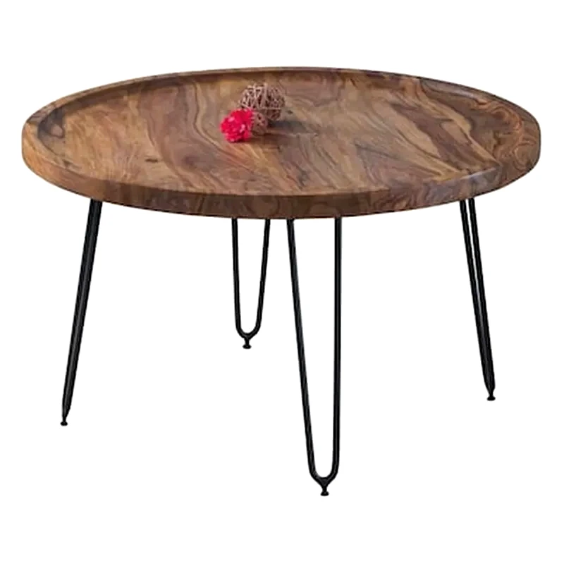 Τραπεζάκι Σαλονιού Woodwell Matri C59058 από Φυσικό Ξύλο Ακακία Φ76x45cm - Μαύρο φωτογραφία