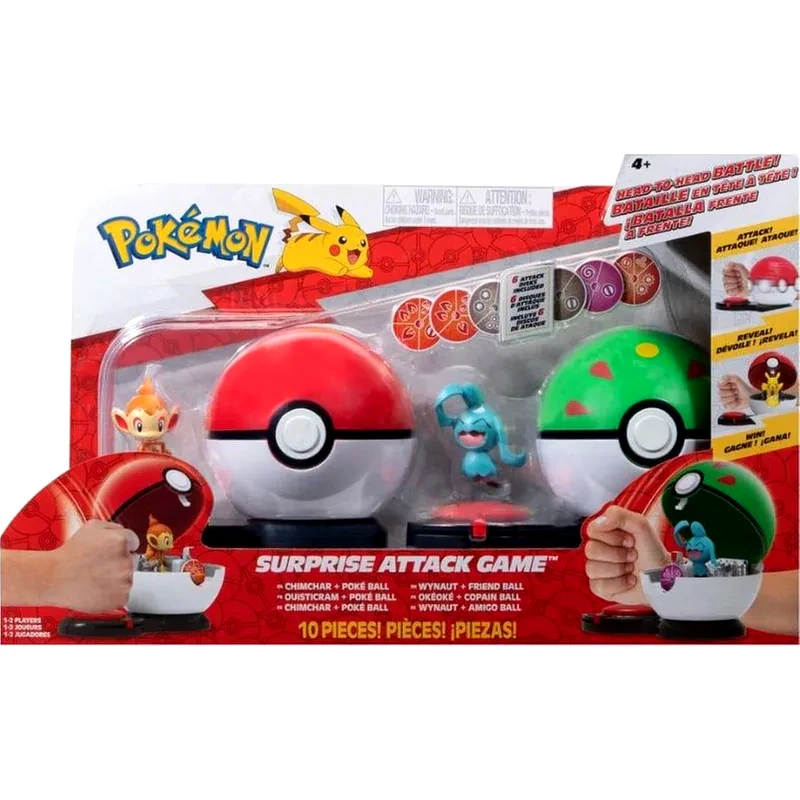 JAZWARES Φιγούρες Jazwares Pokemon Suprise Attack - Chimchar With Poke Ball Vs Wynaut With Friend Ball