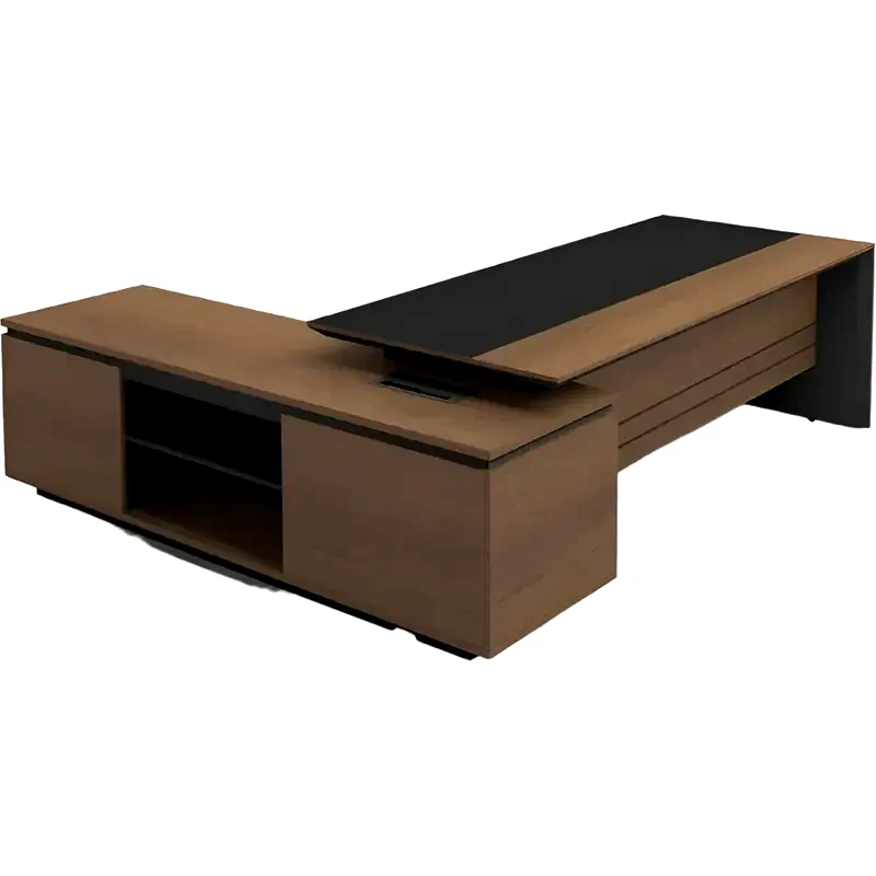 Γραφείο Γωνιακό Woodwell από Μελαμίνη 200x85cm - Δρυς/Μαυρο φωτογραφία