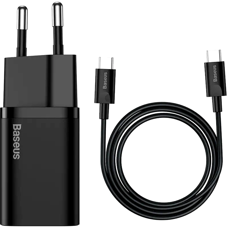 Φορτιστής Πρίζας Baseus Super Si Quick Charger 1C 25W USB-C/ Καλώδιο USB-C 1m - Μαύρο φωτογραφία