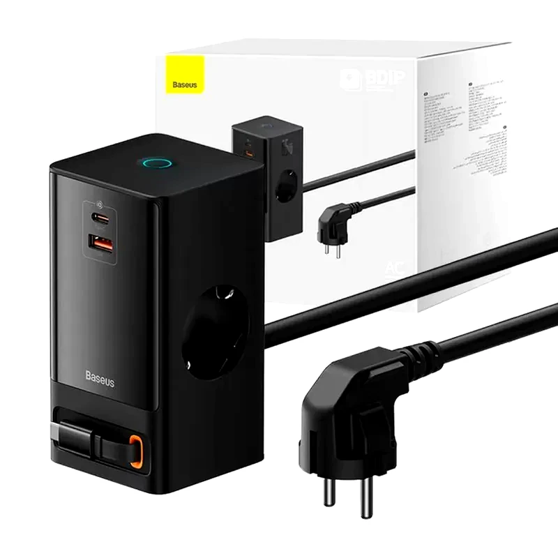 BASEUS Βάση Φόρτισης Baseus AC/ USB-A/ USB-C/ Καλώδιο USB-C 65W - Μαύρο PSLR000301