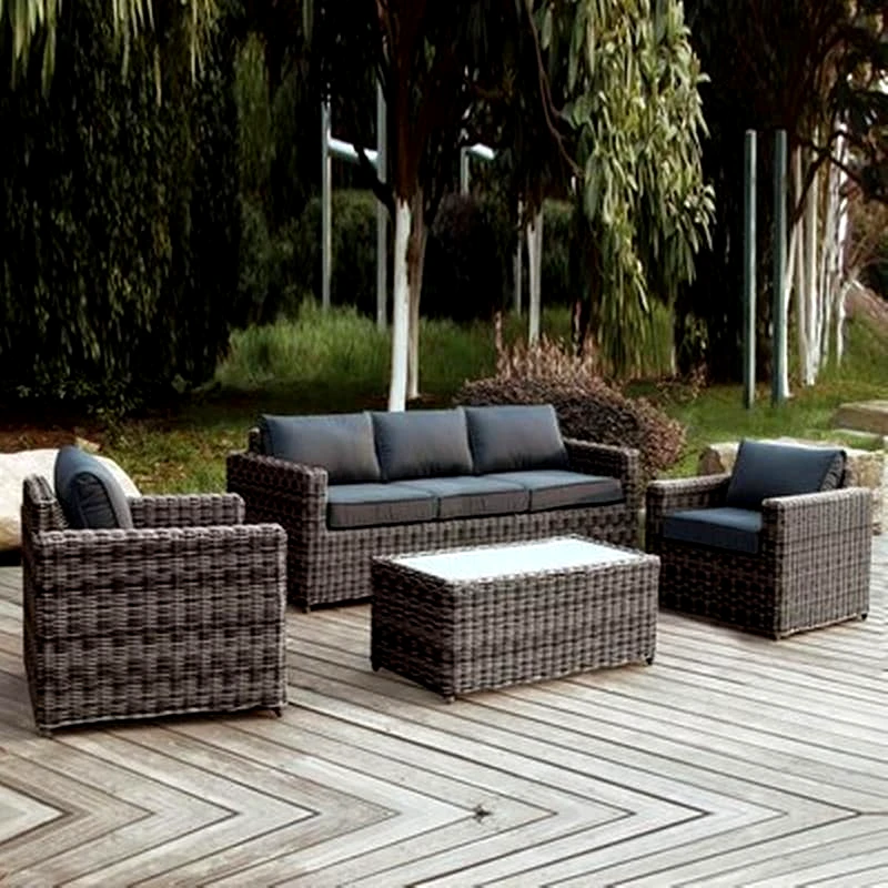 WOODWELL Σετ Καθιστικού 4 Τεμαχίων Wicker Grey Brown Μαξιλάρι Ανθρακί C9889