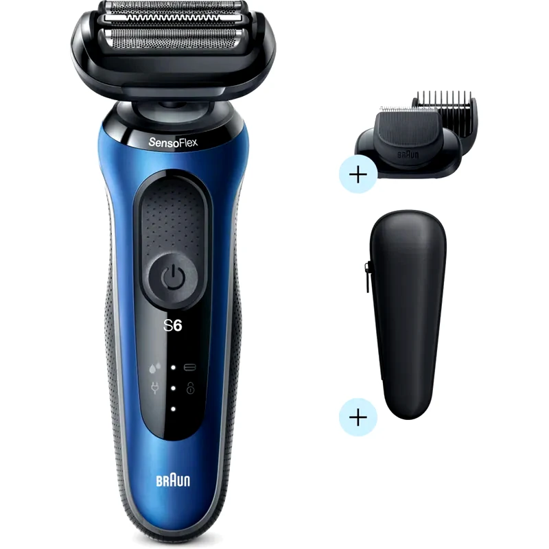 BRAUN Ξυριστική Μηχανή BRAUN SERIES 6 60-B1500s Προσώπου για Υγρό και Στεγνό Ξύρισμα με Θήκη Μπλε