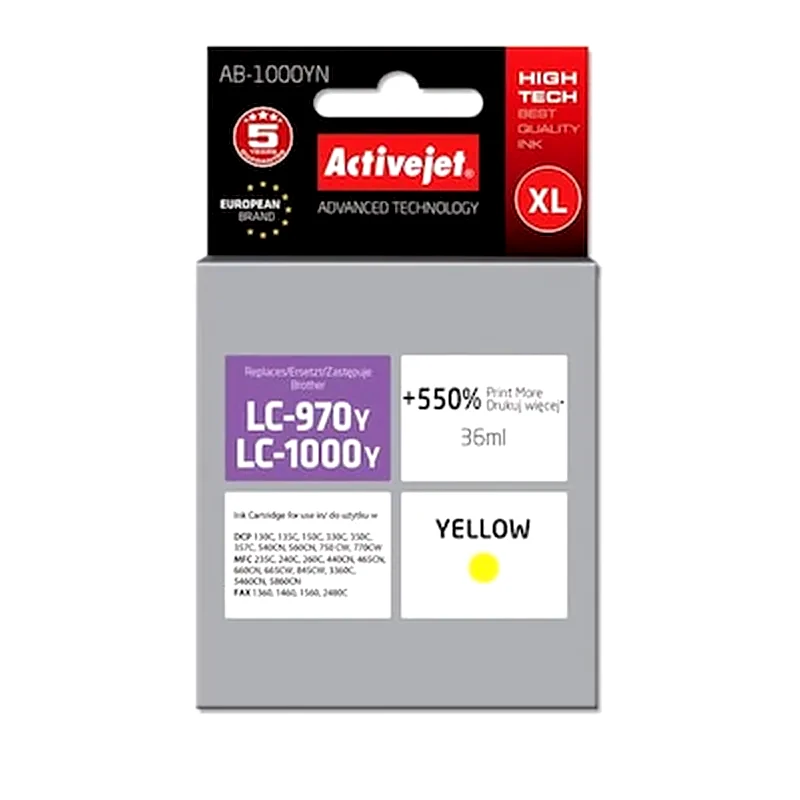 ACTIVEJET Συμβατό Brother Lc1000 Κίτρινο Μελάνι Εκτυπωτή lc970y