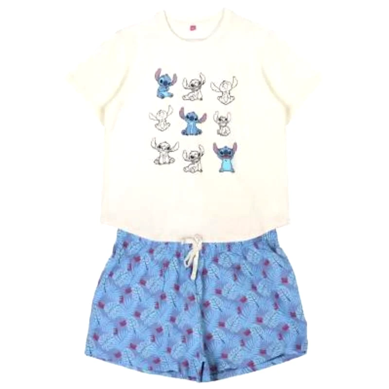 CERDA Γυναικείες Πυτζάμες Cerda Disney Point Stitch - Άσπρες/Μπλε