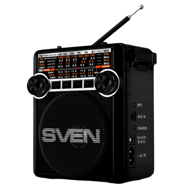 SVEN Φορητό Ραδιόφωνο Sven SRP-355 με Επαναφορτιζόμενη Μπαταρία - Μαύρο