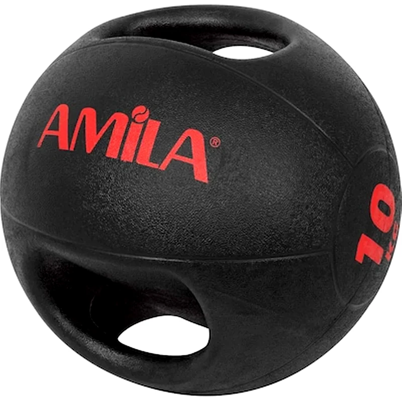 AMILA Μπάλα Medicine Amila Dual Handle Κατάλληλη για Ενδυνάμωση 10 kg 28 cm από PVC - Μαύρο