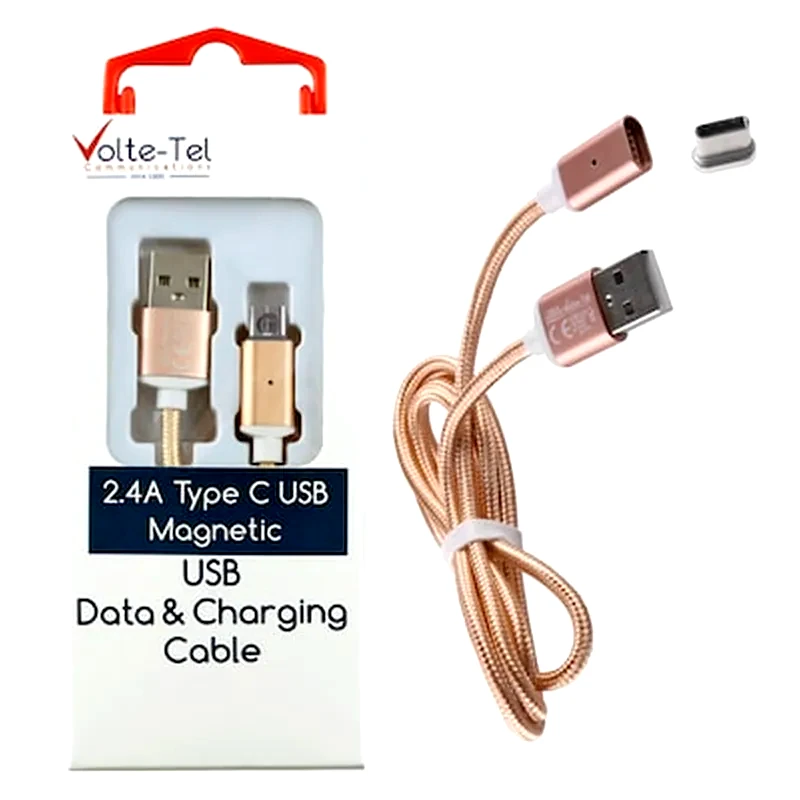 Καλώδιο δεδομένων Volte-tel Vcd08 Magnetic Braided Usb-C 2.4A 1m - Gold