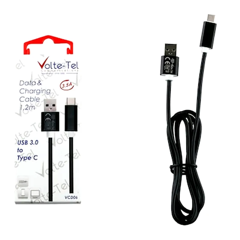 Καλώδιο δεδομένων Volte-tel Vcd06 Aluminium Usb-C 3.5A 1.2m - Black