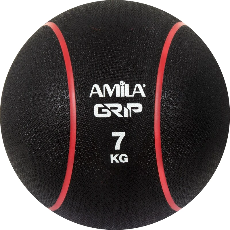 Μπάλα Medicine Grip Amila 7 kg 19 cm από Λάστιχο - Μαύρη/Κόκκινη