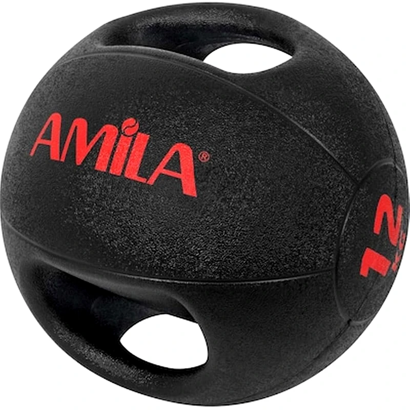 AMILA Μπάλα Medicine Amila Dual Handle Κατάλληλη για Ενδυνάμωση 12 kg από PVC - Μαύρο