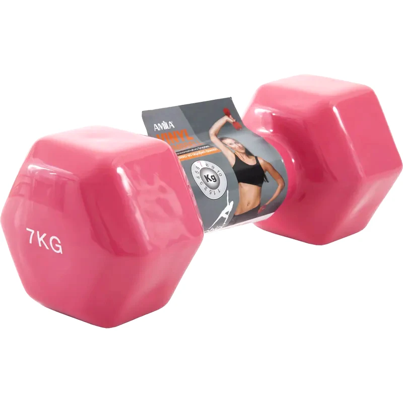 AMILA Βαράκι Εξάγωνο 7kg Amila 44121 Βινυλίου από Χυτοσίδηρο - Ροζ