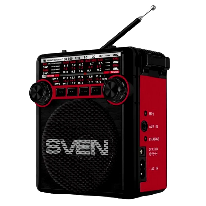 SVEN Φορητό Ραδιόφωνο Sven SRP-355 με Επαναφορτιζόμενη Μπαταρία - Κόκκινο
