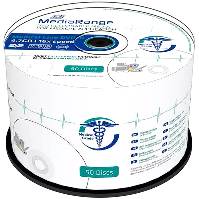MEDIARANGE Mediarange Medical Line Dvd-r 120 4.7gb 16x Inkjet Fullsurface Printable Cake Box X 50 (mr429)