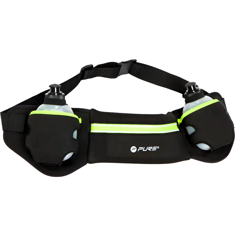 PURE2IMPROVE Τσαντάκι Μέσης/ Ζώνη Τρεξίματος Pure2Improve Neon Yellow με 2 Φιάλες - Μαύρο/ Κίτρινο
