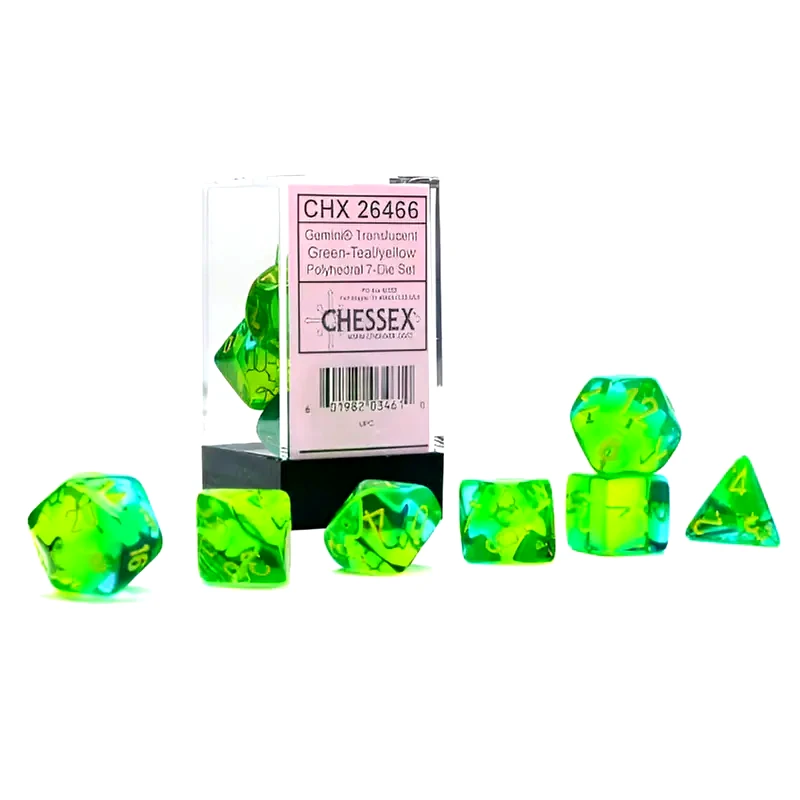 CHESSEX Σετ Ζάρια - 7 Dice Set Gemini Translucent Polyhedral Green-teal With Yellow