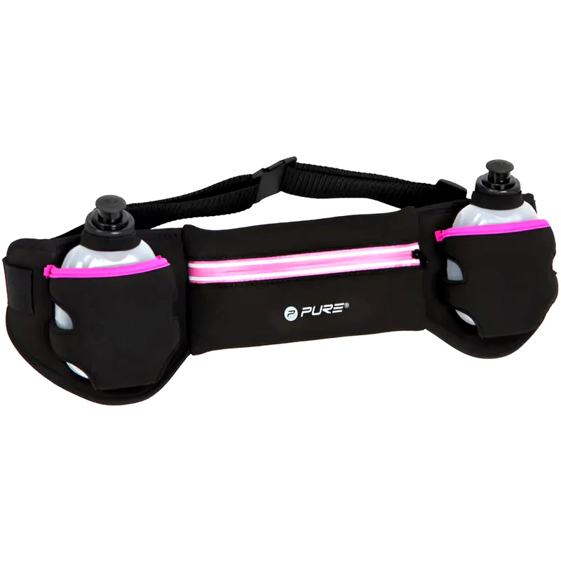 PURE2IMPROVE Τσαντάκι Μέσης/ Ζώνη Τρεξίματος Pure2Improve Neon Pink με 2 Φιάλες - Μαύρο/ Ροζ