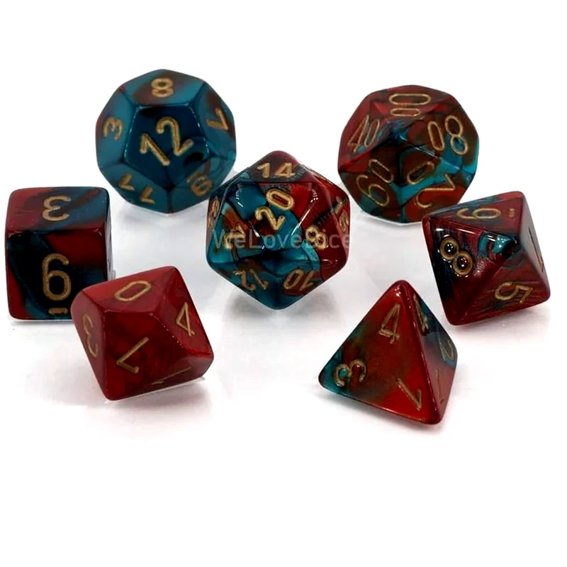 CHESSEX Gemini Red-teal/Gold Mini Polyhedral 7-die Set CHESSEX