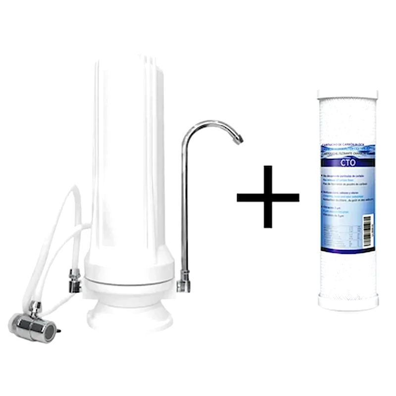 QWATERFILTERS Φίλτρο Άνω Πάγκου Inox Σύνδεσμοι + Φίλτρο Cto 5 Μm