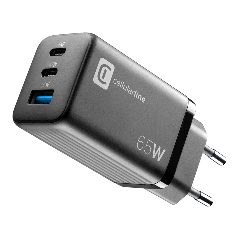 Φορτιστής Πρίζας Cellular Line 3ports 2x Usb-C,Usb 65W - Black φωτογραφία