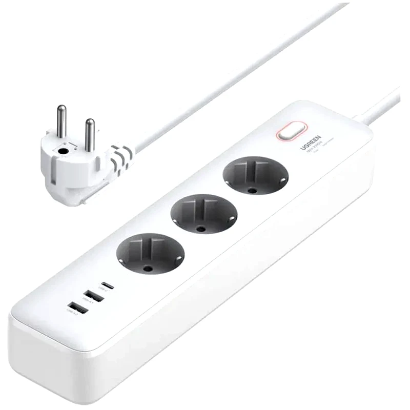 UGREEN Πολύπριζο Ασφαλείας Ugreen CD286 3 θέσεων, USB-C, 2x USB-A 2m - Λευκό