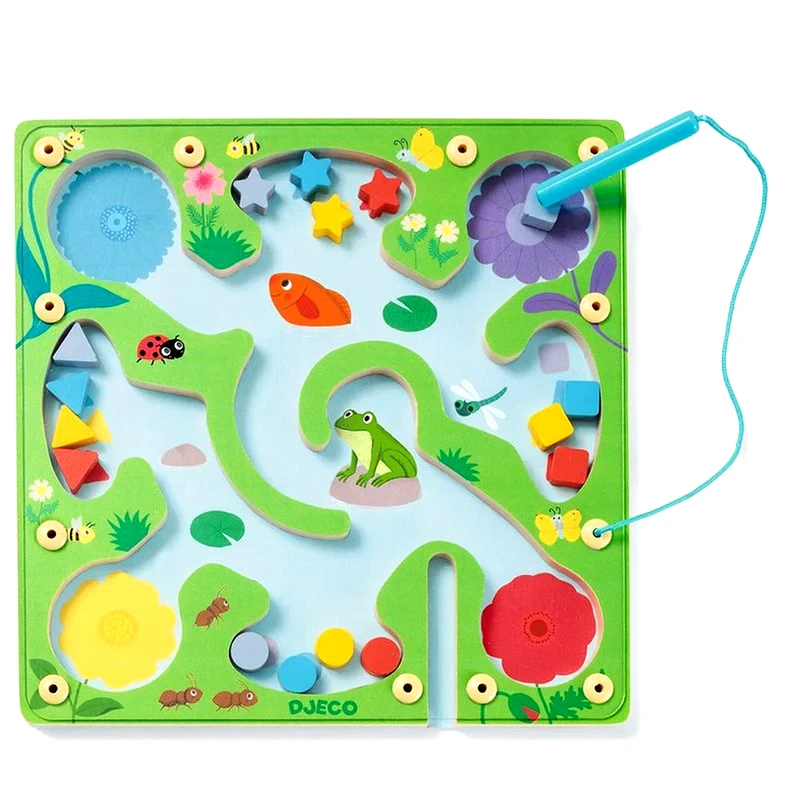 DJECO Ξύλινος DJECO Μαγνητικός Λαβύρινθος Χρωμάτων Και Σχημάτων - Βάτραχος