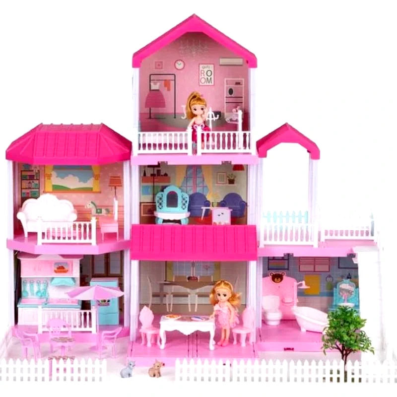 ECOTOYS Ecotoys Κουκλόσπιτο 3 Oρόφων Ροζ