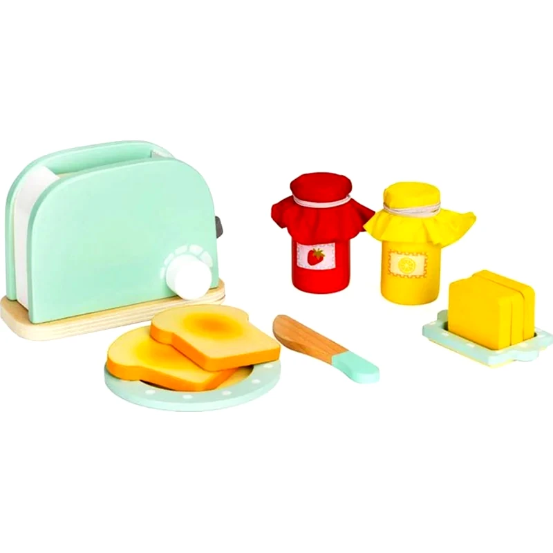 ECOTOYS Παιδική Ξύλινη Ecotoys Hm200720 Τοστιέρα Φρυγανιέρα Με 11 Αξεσουάρ - 14x6x10 cm,