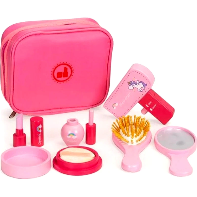 ECOTOYS Ξύλινη Παιδικό Ecotoys Ph10c001 Σετ Ομορφιάς Περιποίησης Με 6 Αξεσουάρ Σε Ροζ Θήκη - 17x7x15 cm