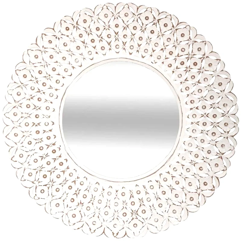 SPITISHOP Διακοσμητικός Καθρέφτης Τοίχου Spitishop από MDF Φ75 cm - Λευκό