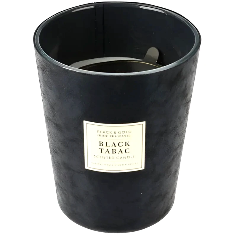 ARIA TRADE Αρωματικό Κερί Χώρου Σε Γυάλινο Κηροπήγιο Με Επένδυση Από Οικολογικό Δέρμα 14x11.5cm Βlack Tabac