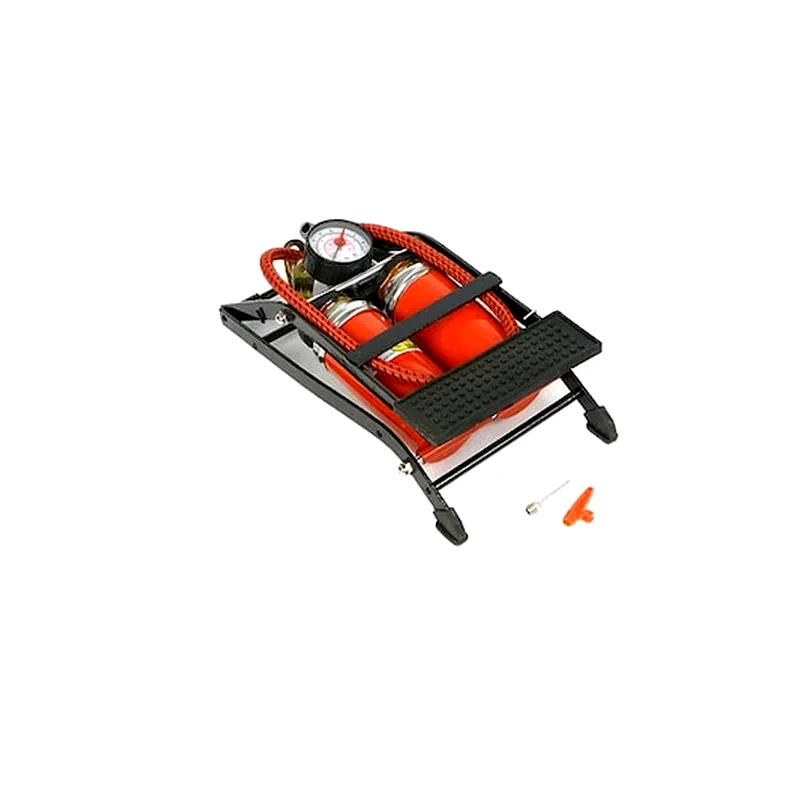 ARIA TRADE Διπλή Τρόμπα Ποδιού 7 Bar/100 Psi Με Δύο Κυλίνδρους Για Αυτοκίνητο Κτλ Με Μανόμετρο Σε Κόκκινο Χρώμα
