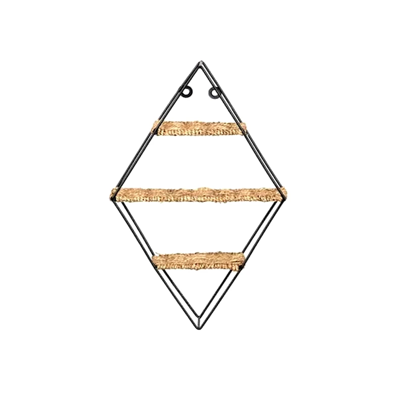 ARIA TRADE Μεταλλική Ραφιέρα Τοίχου ARIA TRADE με 3 Ράφια σε Σχήμα Ρόμβου 45.5x27.5x10.2 cm - Μαύρο/Καφέ