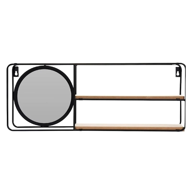 ARIA TRADE Μεταλλική Ραφιέρα Τοίχου ARIA TRADE με 2 Ράφια και Καθρέφτη 50x10x19 cm - Φυσικό Χρώμα Ξύλου