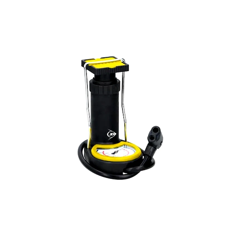 DUNLOP VEHICLE Dunlop Τρόμπα Ποδιού Για Ελαστικά Με Μανόμετρο 3 Αντάπτορες Και Θήκη Μεταφοράς, 13x9x16.5cm Κίτρινο