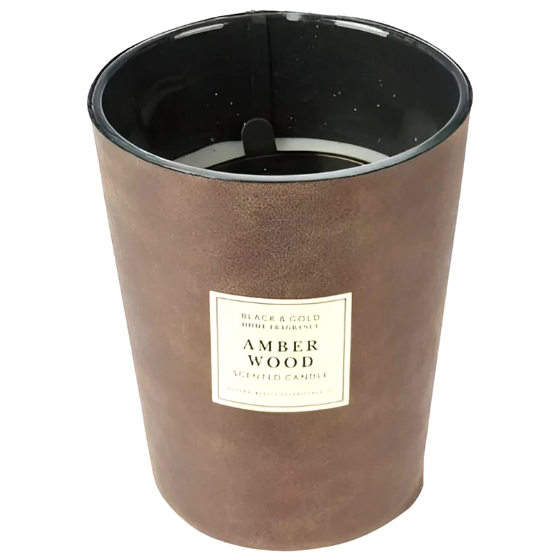 ARIA TRADE Αρωματικό Κερί Χώρου από Οικολογικό Δέρμα 14x11.5cm - Amber Wood