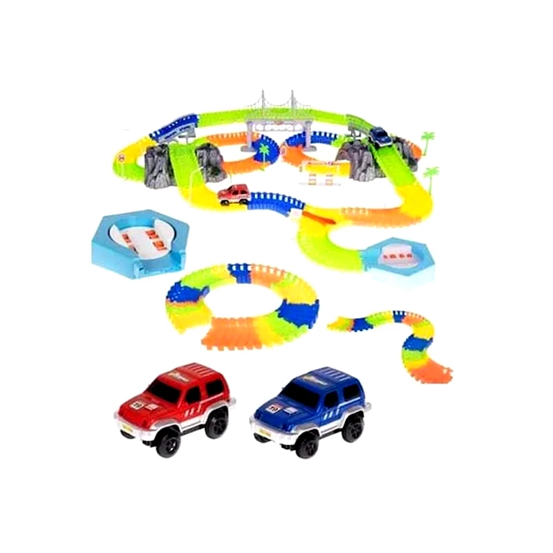 ARIA TRADE Σετ Εύκαμπτη Πίστα 240 Τεμαχίων Με Ράγες Και 2 Αυτοκινητάκια Από Πλαστικό 12x15x15 Cm