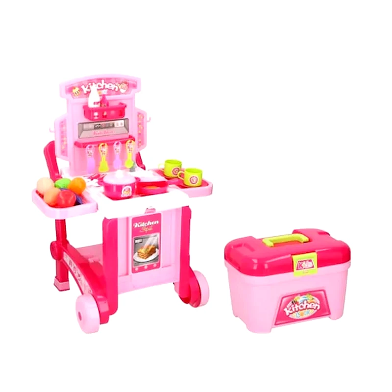 EDDY TOYS Eddy Toys Παιδική Κουζίνα Καρότσι Με Βαλιτσάκι 3 Σε 1 Σε Ροζ Χρώμα, 41x46.5x58.5 Cm