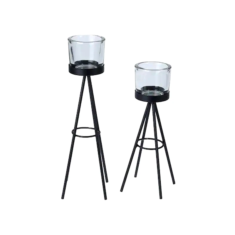 ARIA TRADE Σετ Κηροπήγια Μεταλλικά 2 Τμχ 19 cm/24cm - Μαύρο