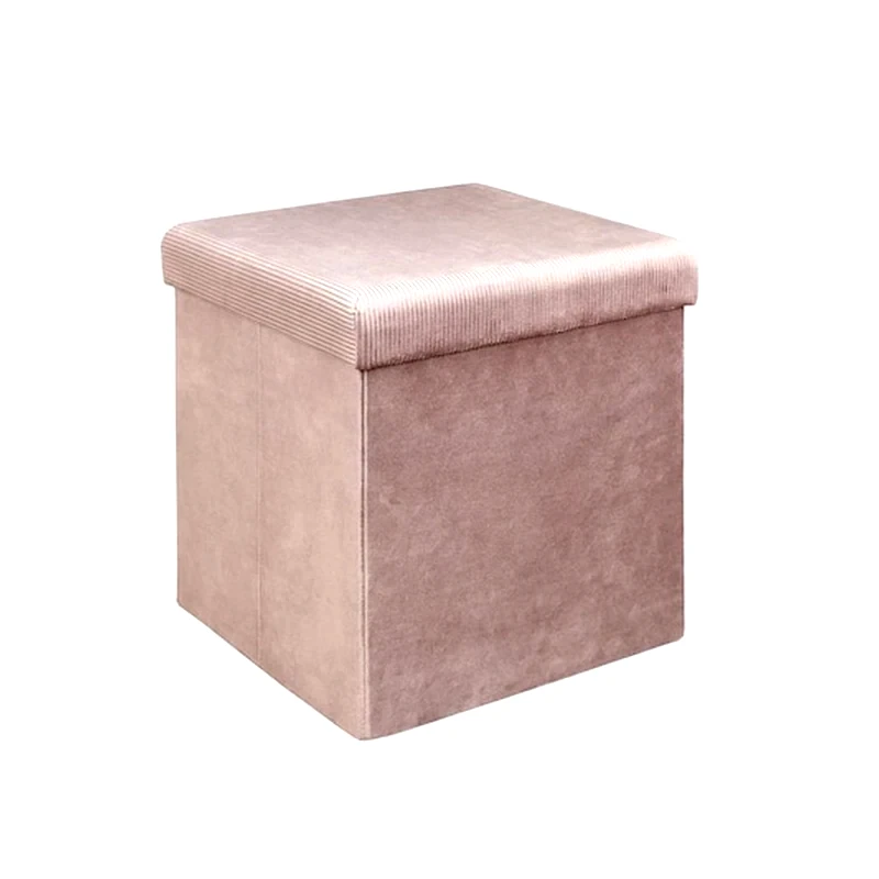 ARIA TRADE Σκαμπό Μπαρ Βελούδινο Σκαμπό Aria Trade Με Κοτλέ Ροζ Λεπτομέρεια Και Αποθηκευτικό Χώρο 38x38x38 cm - Ροζ