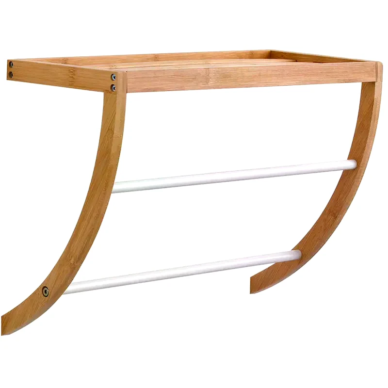 SPITISHOP Κρεμάστρα Μπάνιου Spitishop με Ράφι Μπαμπού Διπλή 45x20x34cm - Μπεζ/Λευκό