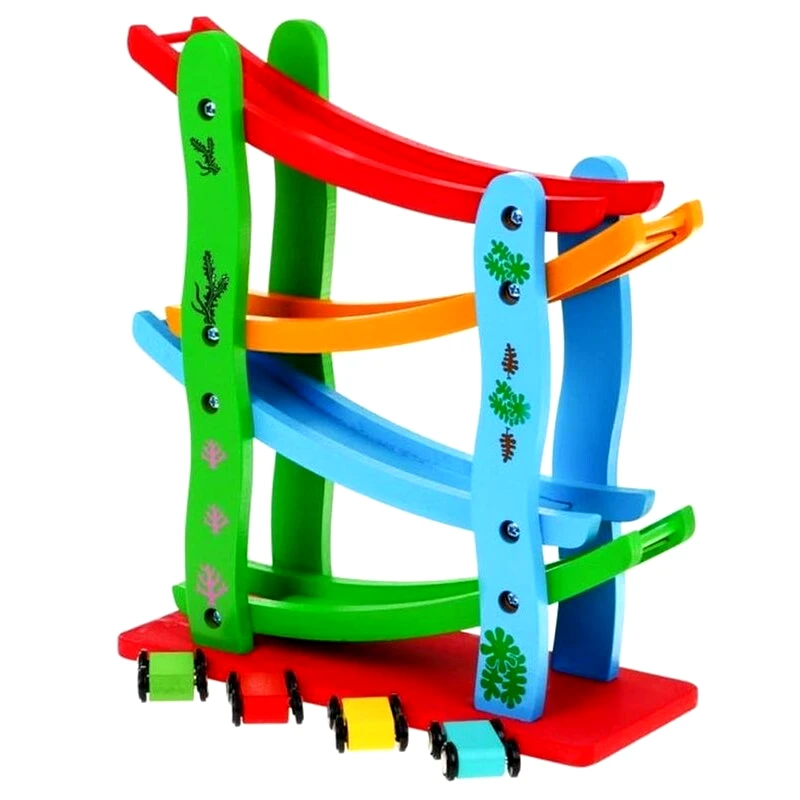 ARIA TRADE Παιδική Πίστα Αγώνων Τσουλήθρα Ξύλινη Με 4 Αυτοκινητάκια