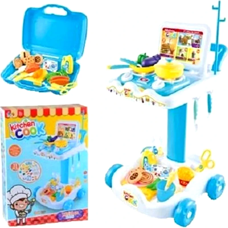 ARIA TRADE Παιδική Καντίνα Μαγειρικής Aria Trade Σε Καρότσι Με 31 Αξεσουάρ Μαγειρικής - 51x30.5x30 cm