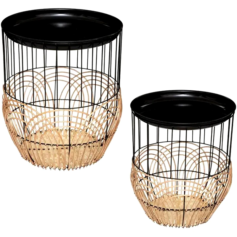 SPITISHOP Σετ Βοηθητικά Τραπεζάκια Spitishop από Μέταλλο 2 Τμχ - Μαύρα