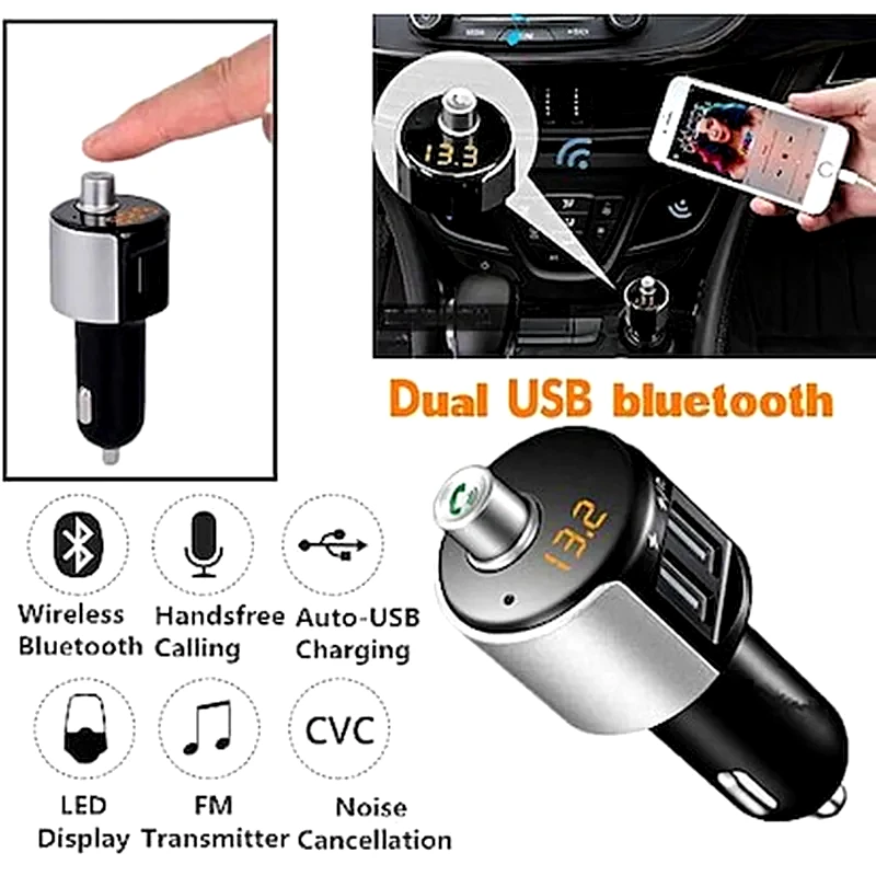 OEM Mini Bluetooth Kit Modulator Mp3 Player Handsfree Με Οθόνη Lcd Και Φορτιστές 2 X Usb 2a